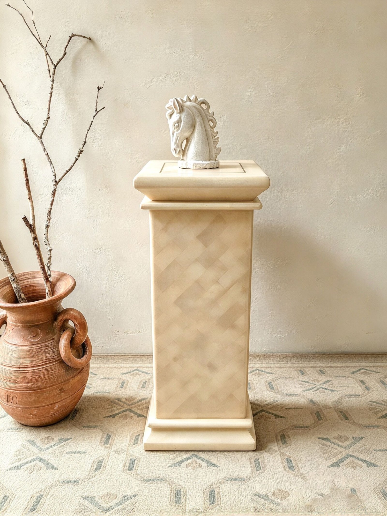Coluna Decorativa em Resina com Padrão Pele de Cabra e Detalhes em Latão